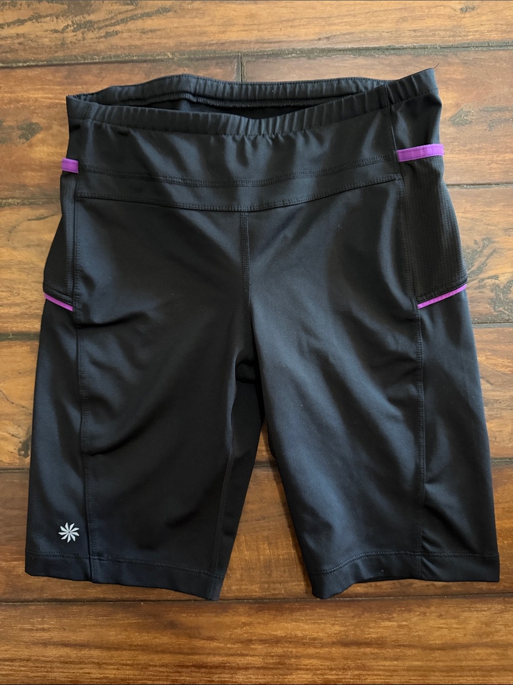 Athleta Like New Black Bike Shorts with Purple Accents